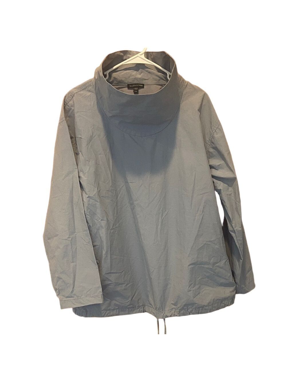 Eileen Fisher Light Blue Funnel Neck Pullover Drawstring Windbreaker Jacket